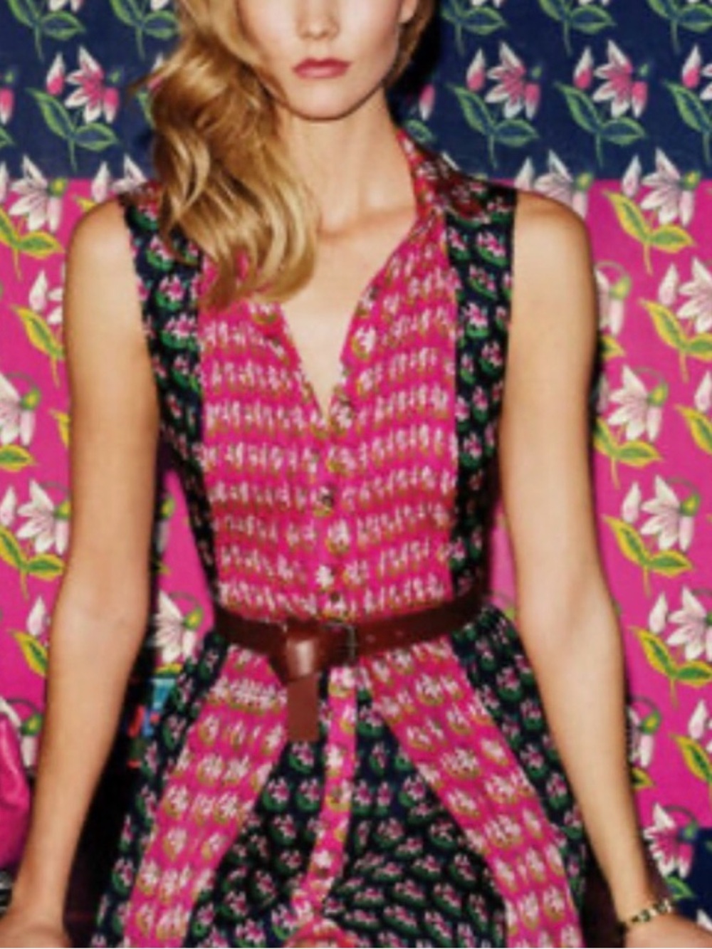 Diane Von Furstenberg Navy and Hot Pink Floral Wrap Dress